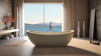 Freestanding bathtub with a light-toned acrylic or AI generated illustration