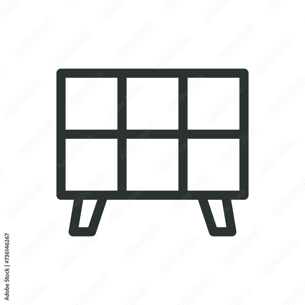 Poster 6 cube bookcase isolated icon, home display rack vector symbol with editable stroke