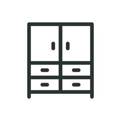 Double wardrobe with drawers isolated icon, double wardrobe vector symbol with editable stroke