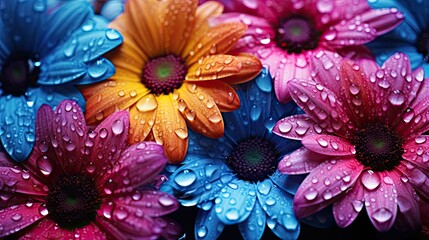 Close up of a colourful daisy flowers with water droplets, natural lighting, photography - Powered by Adobe