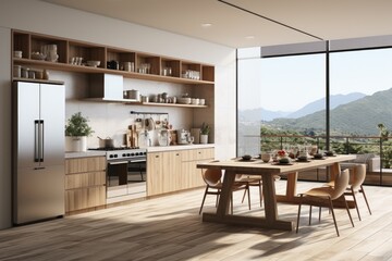 Fototapeta premium A minimal design kitchen with a refrigerator professional advertising photography