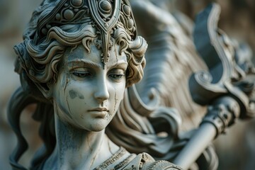 A statue of a woman holding a sword. Perfect for historical or warrior-themed designs