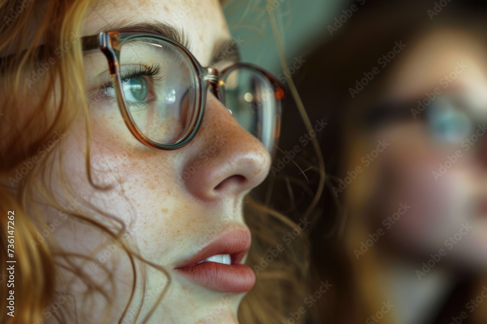 Aufkleber A close-up view of a person wearing glasses. Suitable for use in various contexts