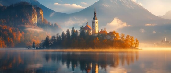 Bled lake, Slovenia, nature background - obrazy, fototapety, plakaty
