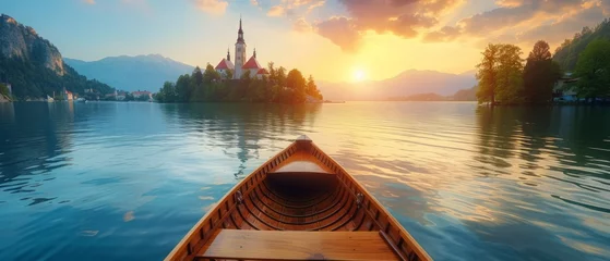 Gordijnen Bled lake, Slovenia, nature background © Artem