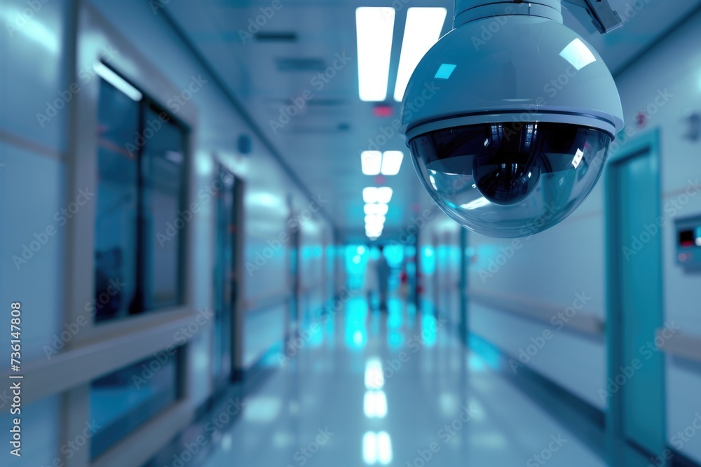 Aufkleber a security camera installed in a hospital hallway. can be used for monitoring and ensuring safety