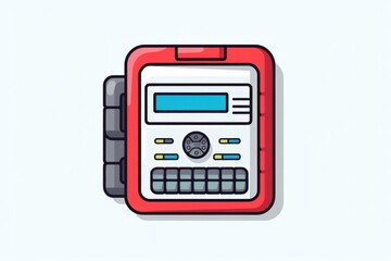 A red and white calculator sitting on top of a table. Suitable for finance, accounting, or business-related concepts