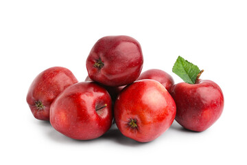 Many fresh red apples on white background