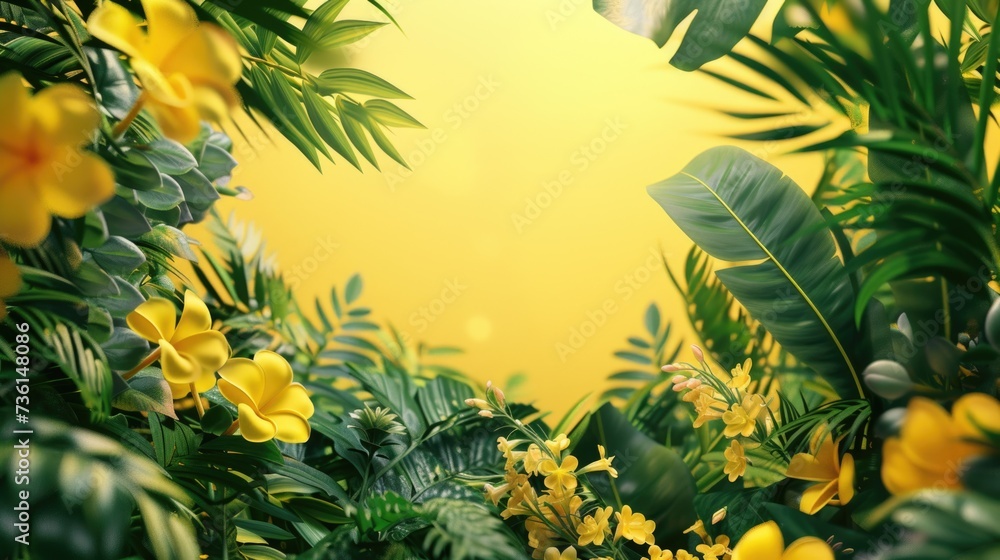 Poster a vibrant bunch of yellow flowers surrounded by fresh green leaves. perfect for adding a pop of colo
