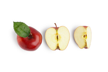 Fresh red apples with leaf on white background