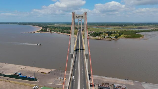 Maputo Bridge in Mozambique runs over a river.