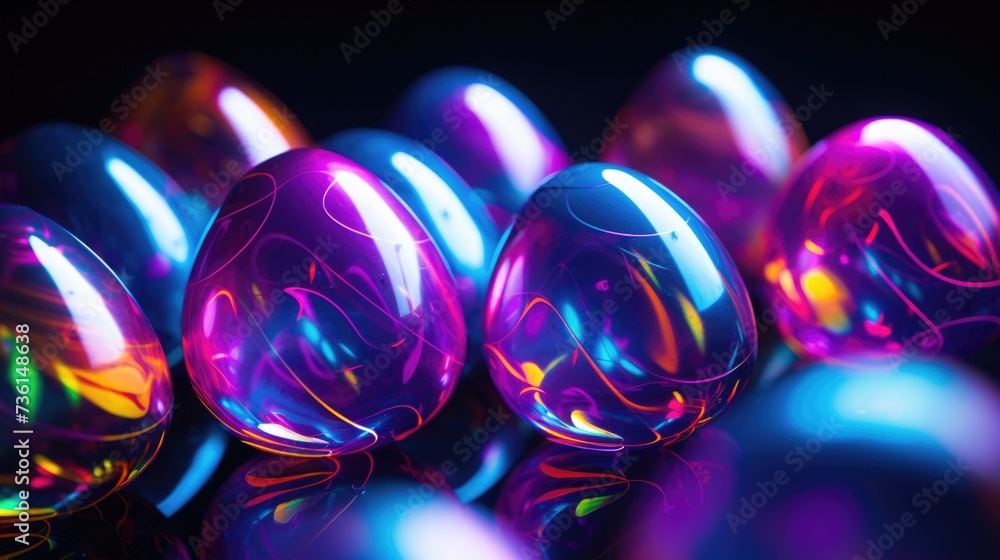 Aufkleber a close up of a bunch of shiny eggs. suitable for easter or spring-themed designs