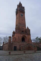 Berlin, Germany - Jan 22, 2024: Grunewald Tower in Berlin. Also know as Kaiser Wilhelm Tower. Cloudy winter day. Selective focus