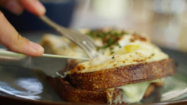 croque-madame toast with egg and cheese