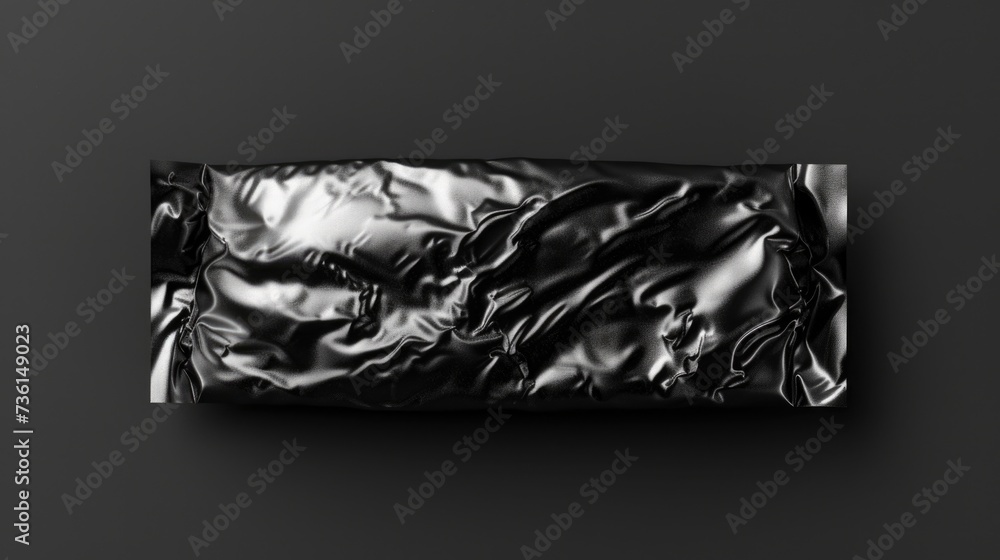 Poster a simple black and white photo of a foil wrapper. perfect for use in packaging designs or as a textu