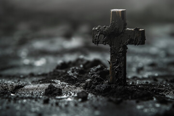 Symbol of Faith Christian Cross and Ash Symbolizing Sacrifice and Redemption on Ash Wednesday - obrazy, fototapety, plakaty