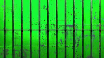 A detailed close up of a metal fence with a vibrant green paint. Perfect for adding an industrial touch to any design project
