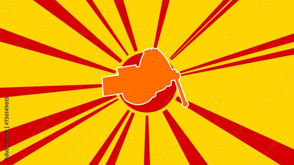 Poster vise symbol on the background of animation from moving rays of the sun. large orange symbol increase