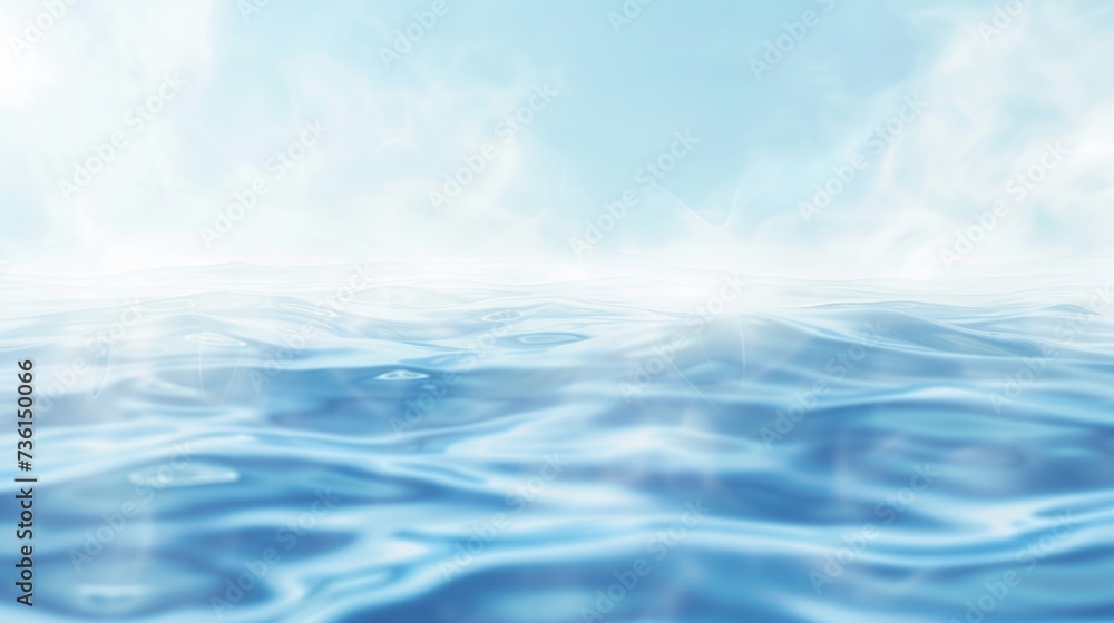 Poster a peaceful image capturing the beauty of a large body of water with a serene sky in the background. 