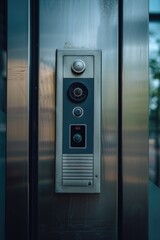 A metal door with a button. Perfect for illustrating security, access control, or entrance concepts