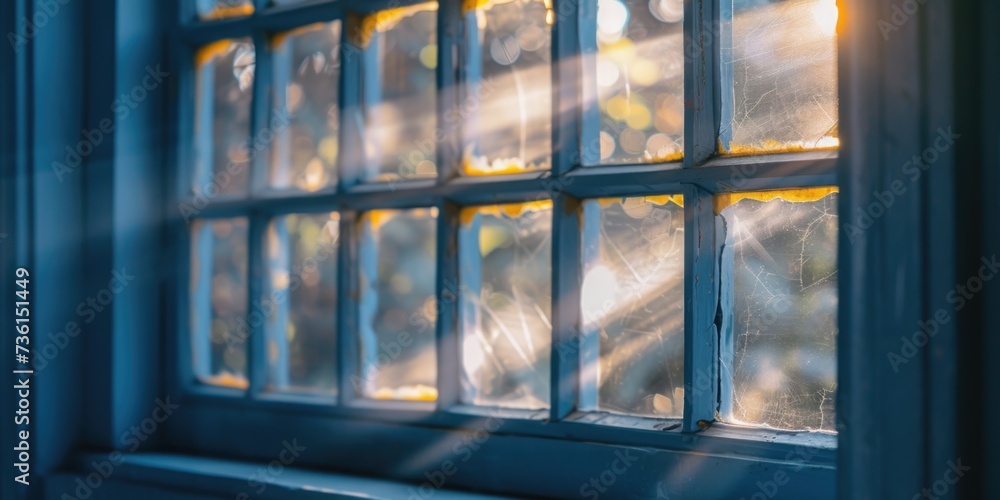 Poster A close-up view of a window with sunlight streaming through. Perfect for adding a warm and inviting touch to any project