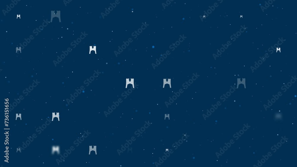 Poster template animation of evenly spaced women's jacket symbols of different sizes and opacity. animation