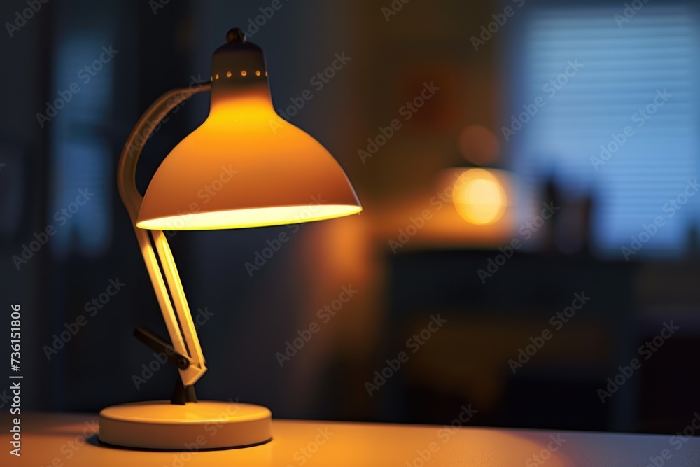 Poster a desk lamp sits on top of a wooden table. this versatile image can be used to depict a variety of s