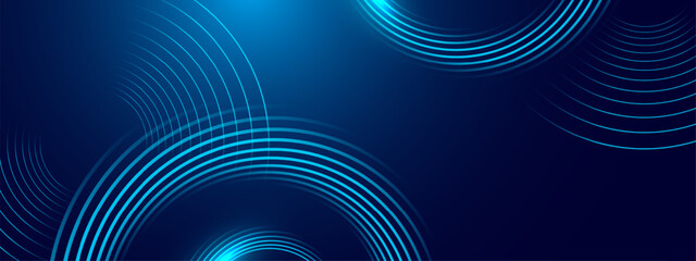 Blue abstract background with spiral circle lines, technology futuristic template. Vector illustration.