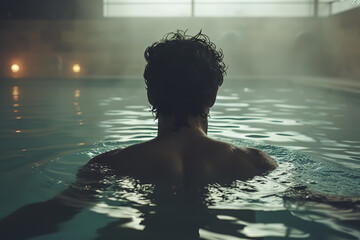 silhouette of a man in a spa pool