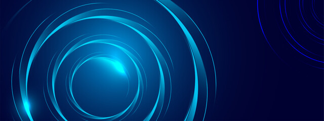 Blue abstract background with spiral circle lines, technology futuristic template. Vector illustration.