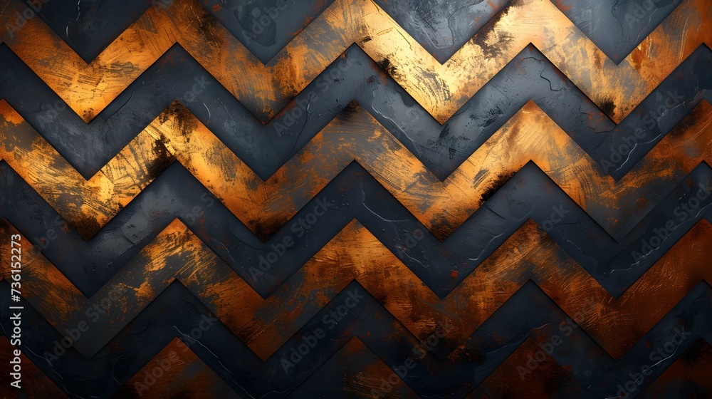 Poster pattern of thin, golden zigzag lines against a dark background. the symmetrical and repetitive desig