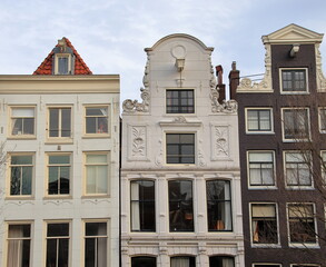 Amsterdam Prinsengracht Canal House Facades Close Up, Netherland