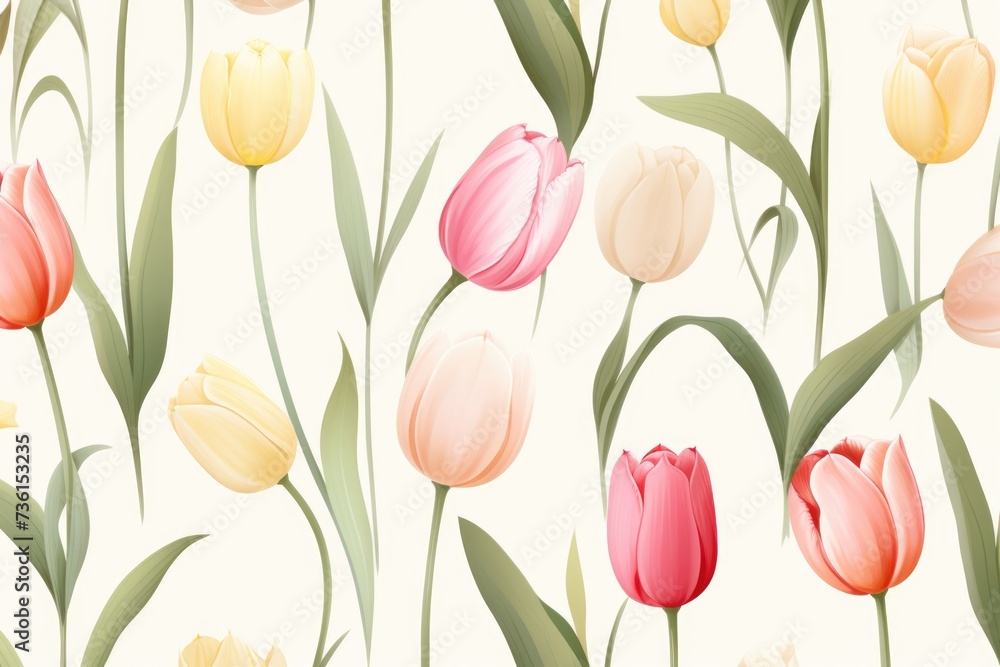 Poster a beautiful bunch of pink and yellow tulips on a white background. perfect for adding a touch of col