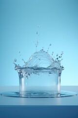 A captivating image capturing a splash of water on top of a glass. Perfect for illustrating concepts related to refreshment, hydration, or thirst-quenching.