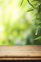 A bamboo table top with a blurred background. Suitable for various design projects