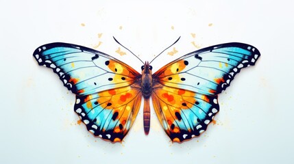 Fototapeta na wymiar A beautiful blue and orange butterfly resting on a white surface. Perfect for nature-themed designs and educational materials