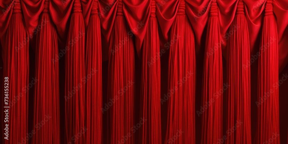 Poster a vibrant red curtain against a dark black background. perfect for adding a touch of drama and elega