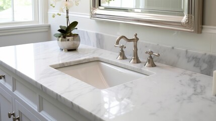 Light-toned quartz or marble countertop for the va AI generated illustration