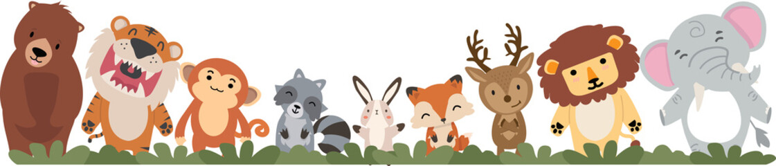 Obraz na płótnie Canvas Set of Forest Animals flat doodle cartoon