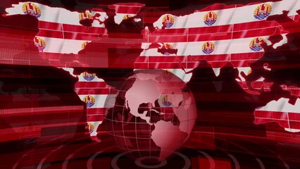 French Polynesia flag news technology earth map animated background - Powered by Adobe