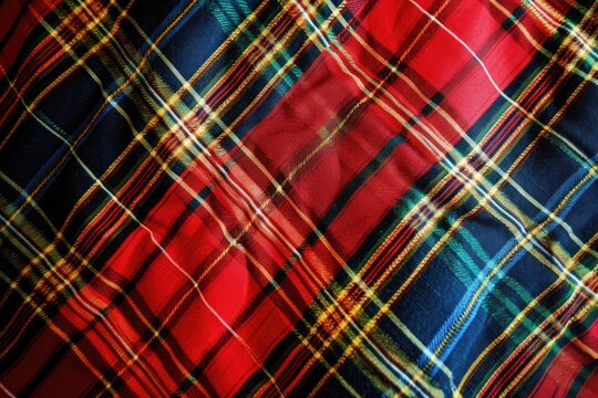 Red Tartan Scottish Fabric Texture Background with Plaid Pattern for Christmas Fashion Design