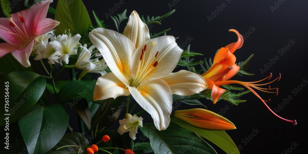 Poster A close-up view of a vibrant bunch of flowers arranged in a vase. Perfect for adding a touch of color and freshness to any space