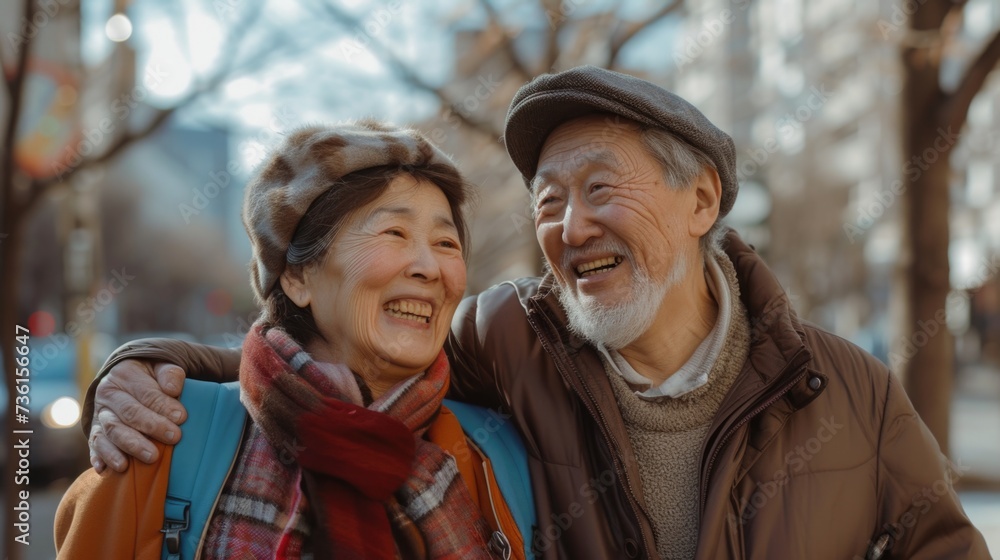 Poster a picture of a man and a woman with genuine smiles as they pose for the camera. suitable for various