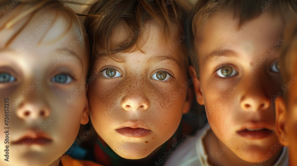 Poster a group of young children with freckles on their faces. suitable for various projects and themes