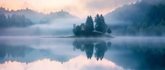  Misty morning scene of Lacu Rosu lake. Foggy summer sunrise in Harghita County, Romania, Europe. Beauty of nature concept background © Artem