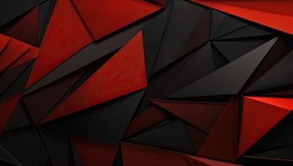 Abstract 3d geometric black background with a red glow and black triangles