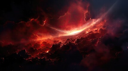 dark planet, light behind, red, nebula, hdr, stunning