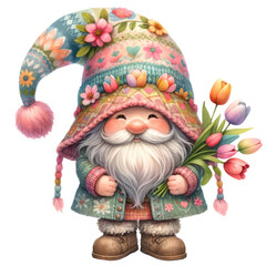 Gnome Spring Seasonal Watercolor Clipart Illustration