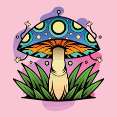 Vector Flat Mushrooms Illustration, Mushrooms Collection. Magic Mushroom Symbol, Design Template