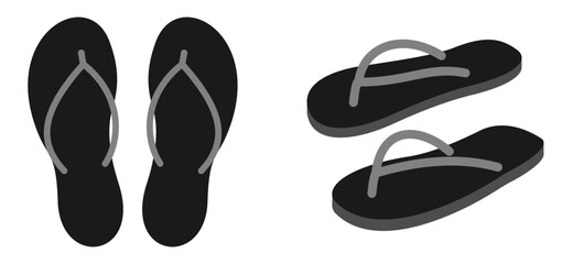 pair of flip flops vector set. top view and side view. sandals vector illustration isolated on white background. - obrazy, fototapety, plakaty